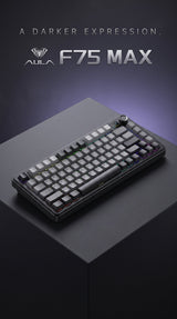 Black AULA F75 MAX mechanical keyboard on a dark pedestal