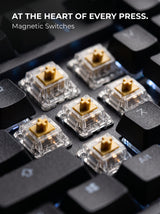 Gold magnetic switches on the AULA F75 HE keyboard close-up