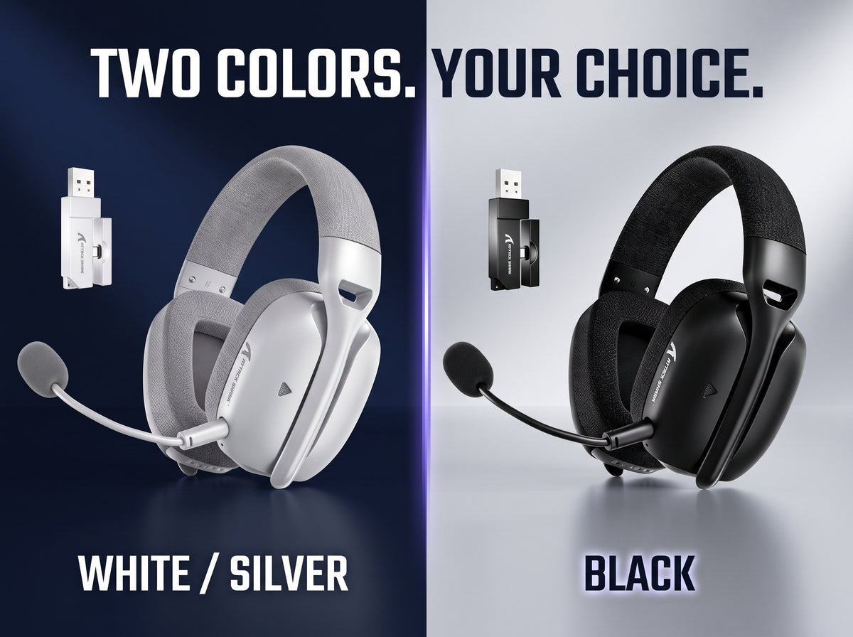 ATTACK SHARK L80PRO gaming headset in white/silver and black colour options