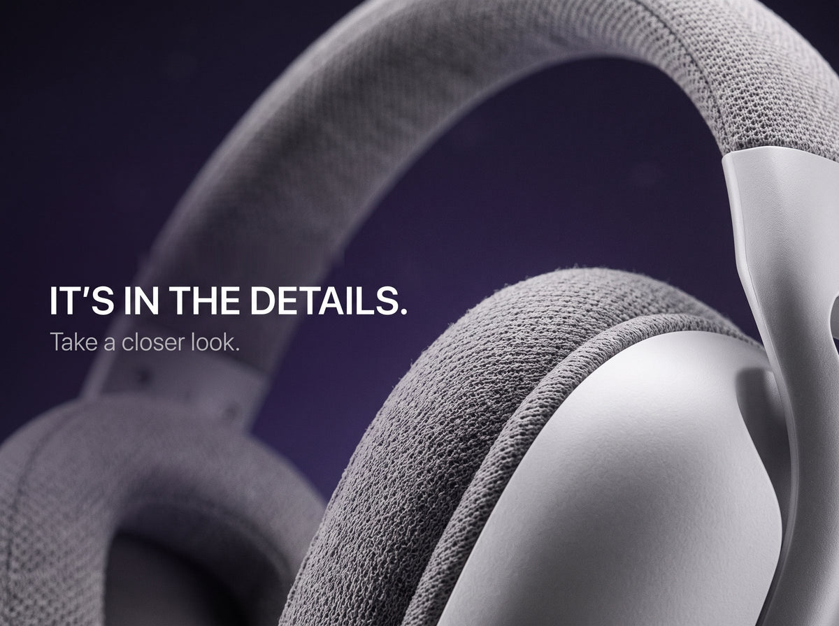 ATTACK SHARK L80PRO gaming headset in white with soft fabric ear cushion close-up